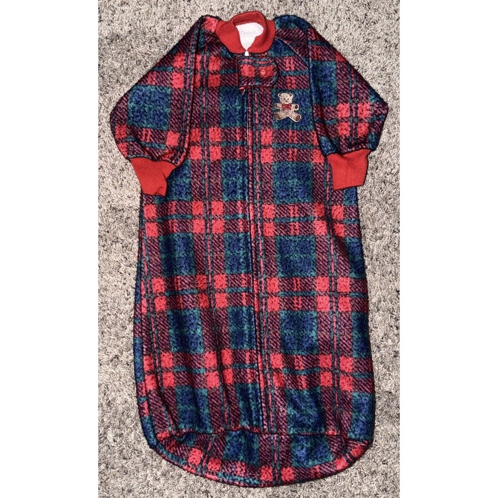 Vintage Carter's Red, Blue Plaid Teddy‎ Bear Sleep Sack Infant Baby Up To 21 lbs